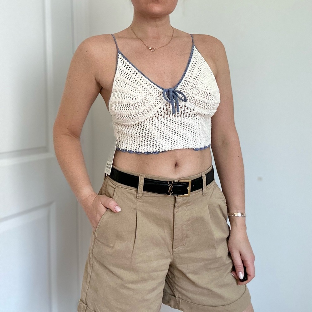 Crochet Knit Bralette with Lace Up Back